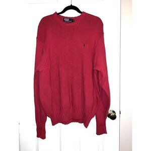 Vintage POLO RALPH LAUREN Mens Pullover Sweater Red Knit Crewneck Cotton Pony XL
